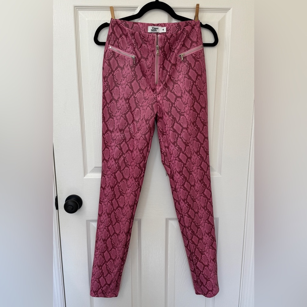 Tiger Mist hot pink snake print faux leather pants